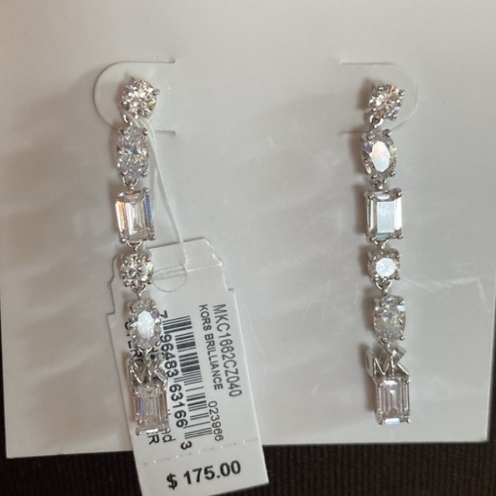 Michael Kors Premium Brilliance Sterling Silver Mixed Stone Drop Earrings - Picture 3 of 4